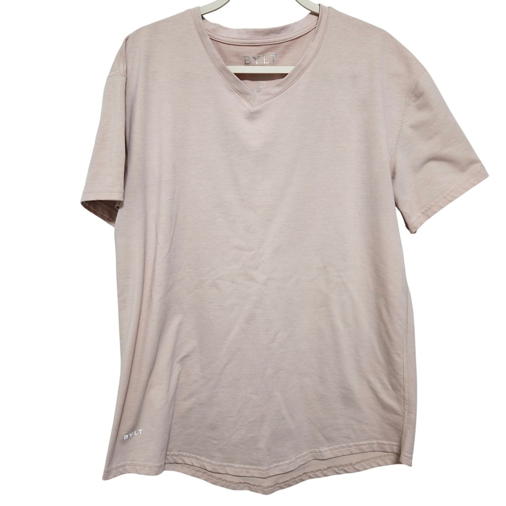 BYLT Drop Cut V-Neck Shirt Mens Large Tan BYLT Cotton Blend Short Sleeve Tee Gym